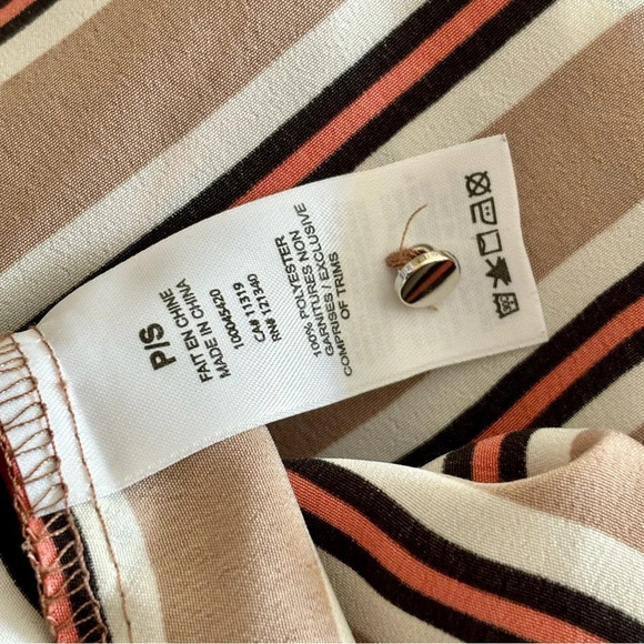 Dynamite| Classic Loose Tan Striped Oversized Flowy Collar & Button Shirt Sz S - Picture 6 of 7